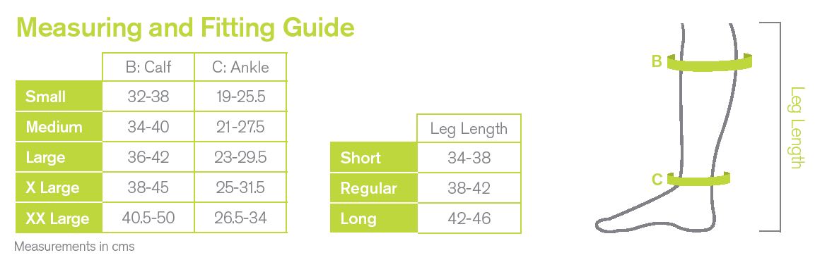 Activa Hosiery Measurement Chart